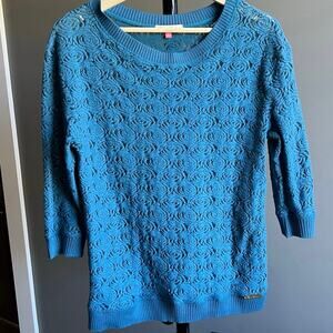 English Laundry Shear Blue Floral Short-Sleeve Sweater - Medium